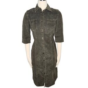 VTG Banana Republic Olive Green Corduroy Button Front Shirt Dress 6 S XS